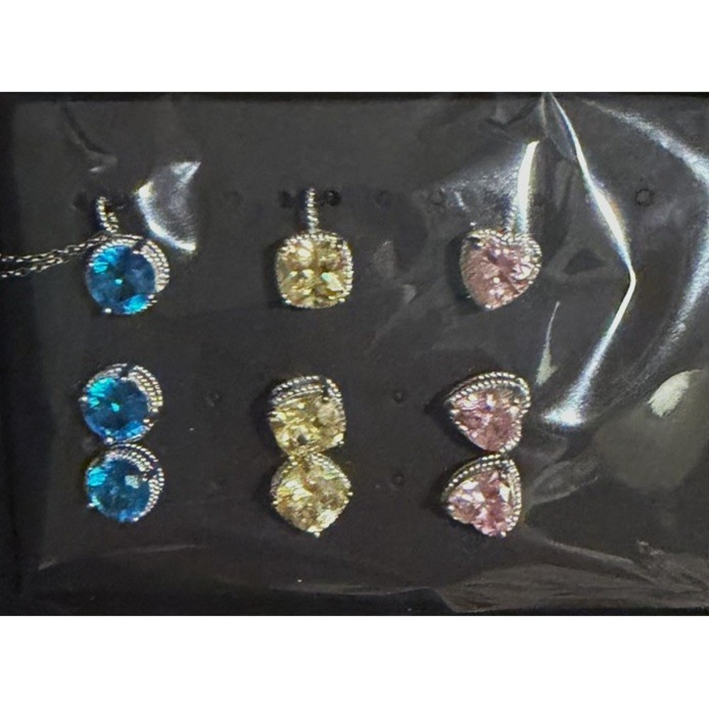 JTV 925 Sterling Silver Simulated Blue Apatite Diamond Heart Stud Earrings